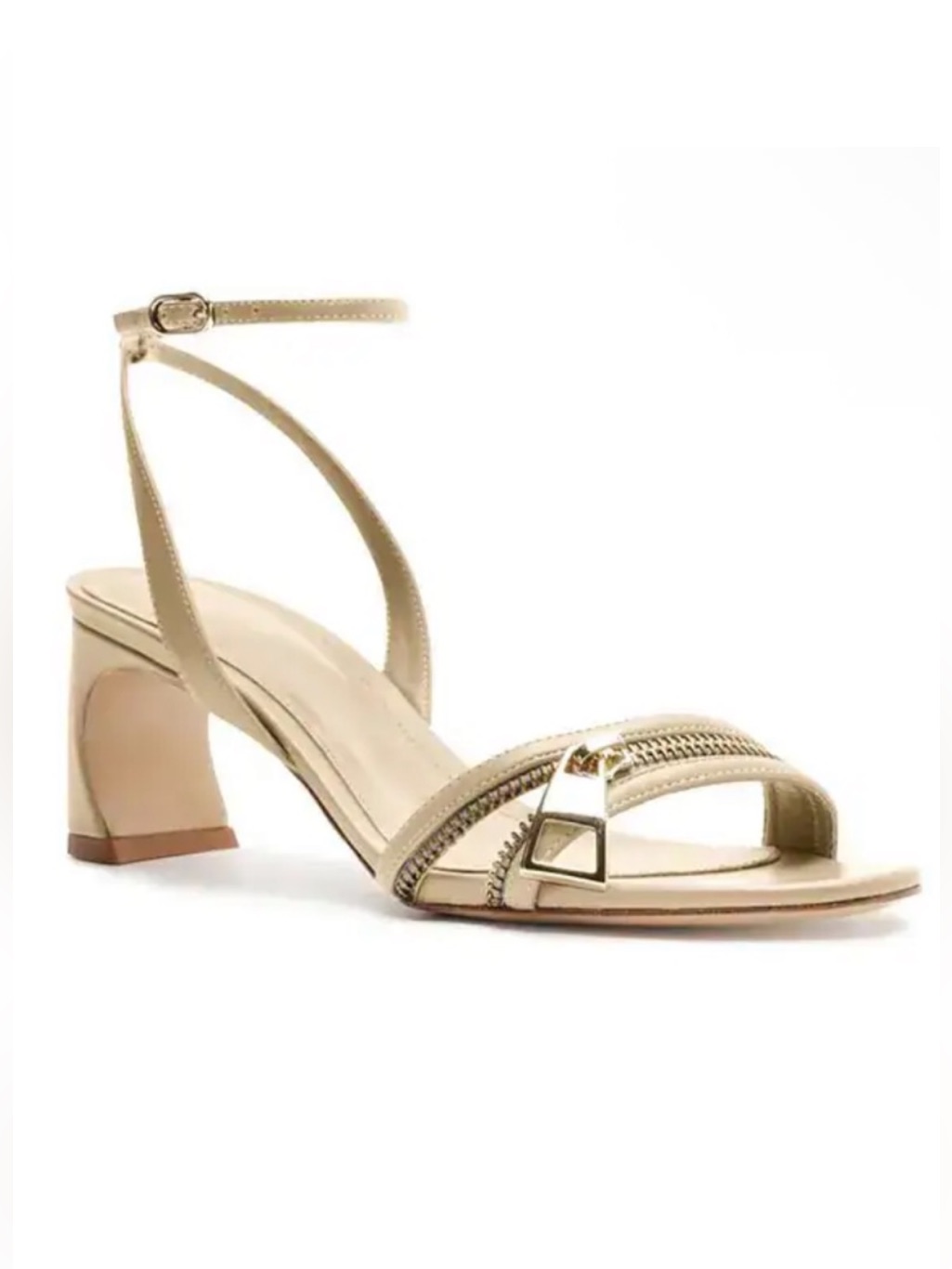 Alexandre Birman Zoe 60 Zip Pull Strap Gold Cream Leather Sandals Size $595 Msrp
